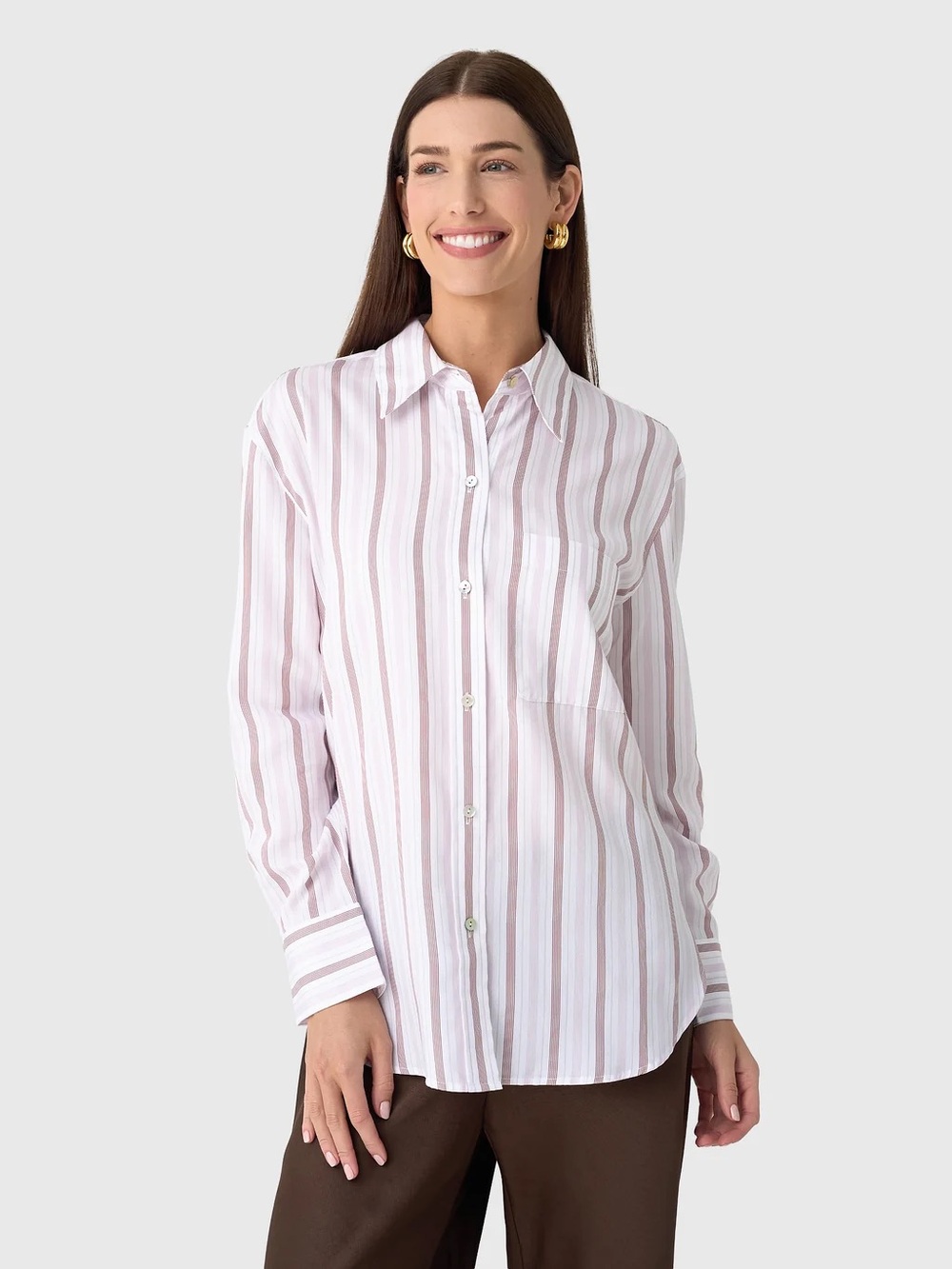 Vince Pink & White Striped Button-Down Shirt